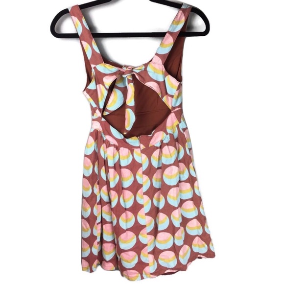 Judith March Retro Open Bow Back Linen Dot Print Dress Size Small - Picture 4 of 13